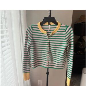 Free People Green and Pink Striped Cardigan